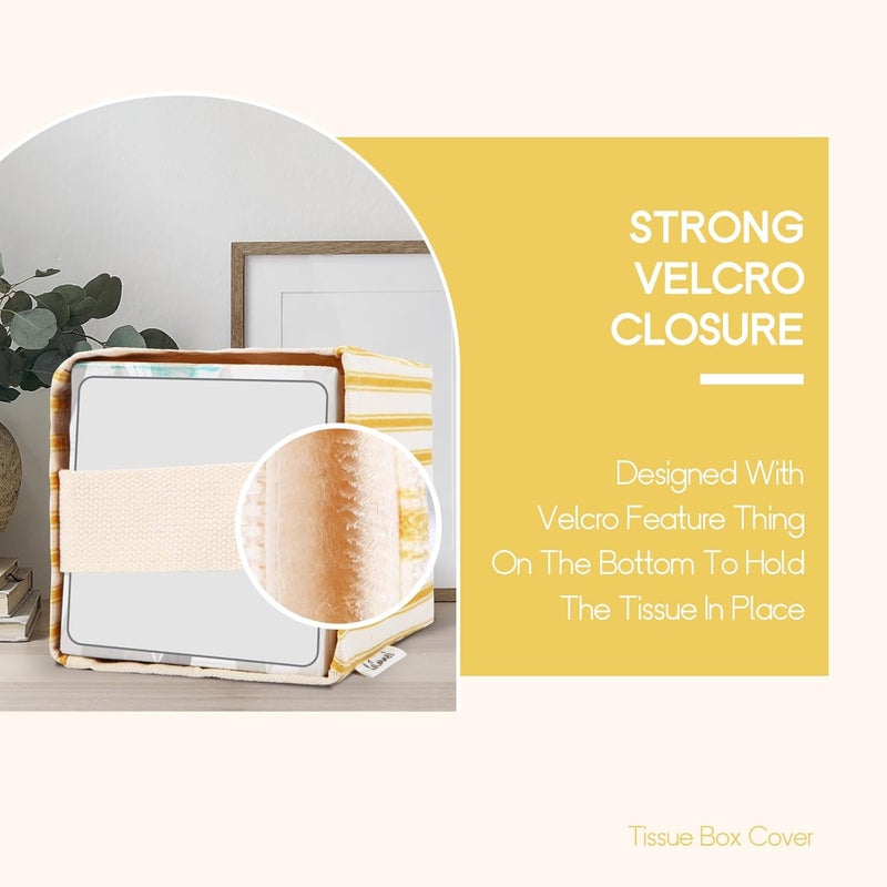 LeCorner Tissue Box Cover, Fabric Tissue Box Holder Square, Stylish Toilet Paper Storage, Modern Bathroom Counter Organizer Decorations Accessories,Ticking Stripe 5''x5''x5'' (Ginger Yellow) - Image 4